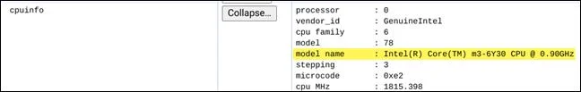 Arahan untuk melihat maklumat CPU Chromebook
