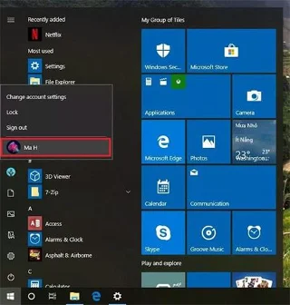 Menu Start in Windows 10