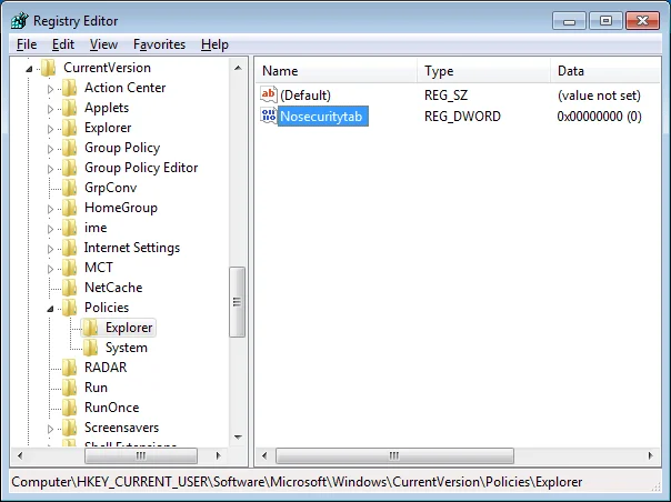 Bagaimana untuk mendayakan/lumpuhkan tab Keselamatan fail dan folder pada Windows?