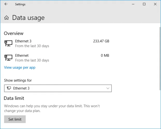 Pantau dan simpan kapasiti Internet pada Windows 10