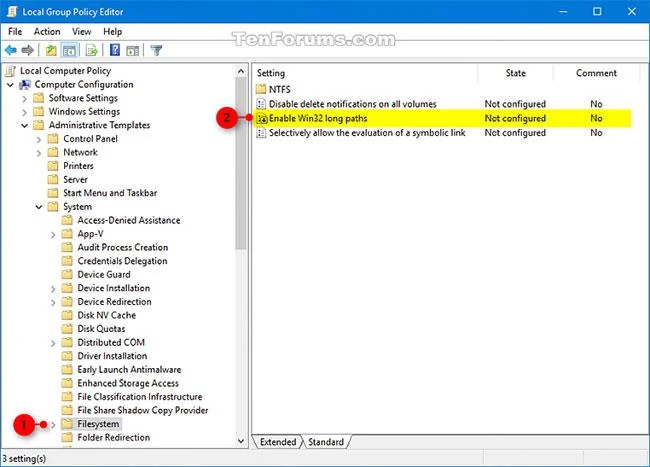 So aktivieren/deaktivieren Sie die Richtlinie „Win32-Lange Pfade aktivieren“ in Windows 10