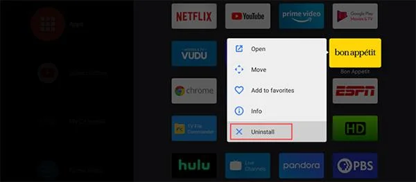 Come disinstallare app e giochi su Android TV