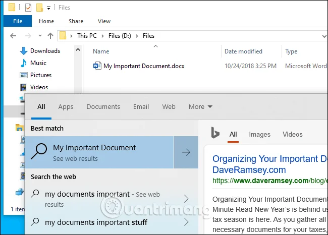 Bagaimana untuk mencari semua fail dari menu Mula Windows 10