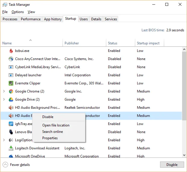 Percepatkan Windows 10 dari permulaan hingga penutupan