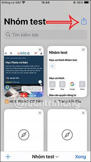 Arahan untuk berkongsi kumpulan tab Safari pada iPhone