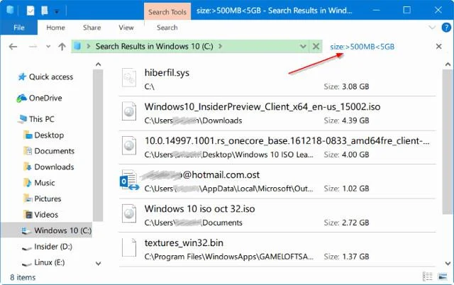 Bagaimana untuk mencari fail besar pada Windows 10