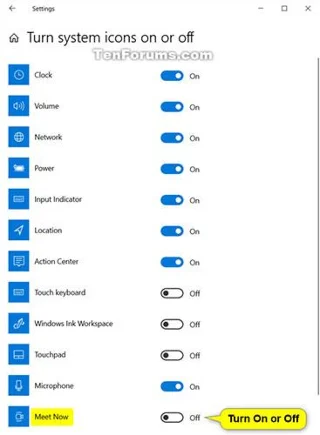 Cara menambah/mengalih keluar ikon Meet Now pada Bar Tugas dalam Windows 10