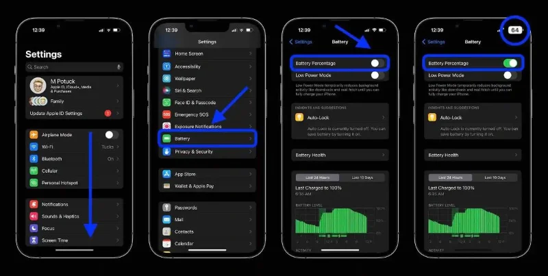 Bagaimana untuk memaparkan peratusan bateri iPhone pada iOS 16