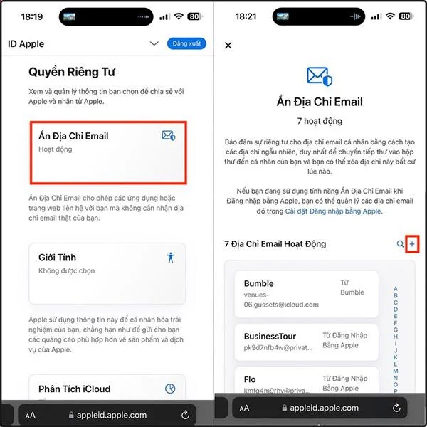 Arahan untuk menyembunyikan alamat e-mel pada iPhone menggunakan e-mel maya