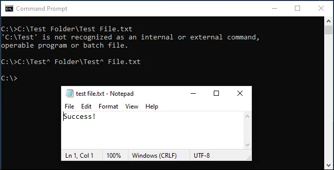 Windows komut satırında dosya yollarındaki boşluklardan nasıl kaçılır