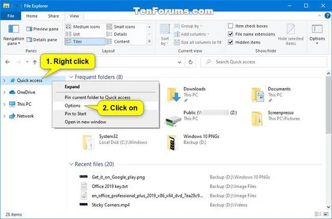 Windows 10'da Önbellek Klasör Seçenekleri ve Dosya Gezgini Seçenekleri