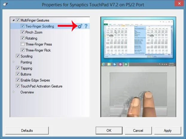 Arahan untuk menukar arah tatal Pad Sentuh Windows 10