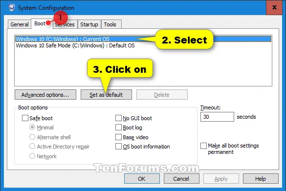 Bagaimana untuk memilih sistem pengendalian lalai untuk boot dalam Windows 10