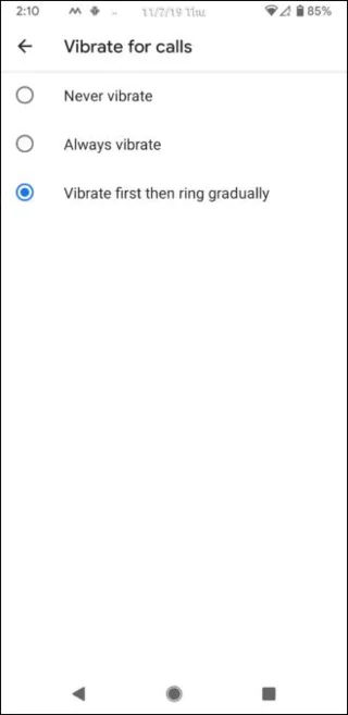 Cómo activar el timbre de llamada gradualmente en Android 10