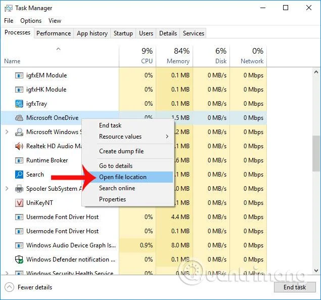ファイルの場所を開く