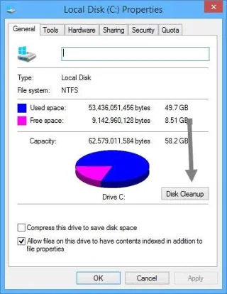 Bagaimana untuk membersihkan dan memulihkan ruang pada pemacu Windows C