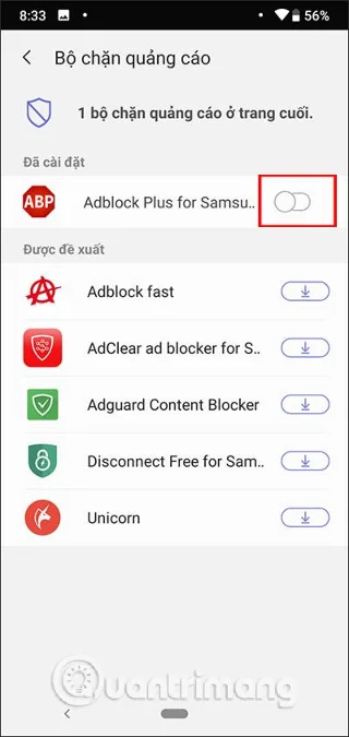 Bagaimana untuk menyekat iklan pada pelayar Internet Samsung