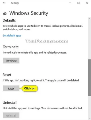 Windows 10'da Windows Güvenliği uygulaması nasıl sıfırlanır