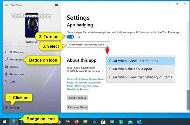 Comment activer/désactiver l'option App Badging pour les messages et notifications non lus dans Windows 10