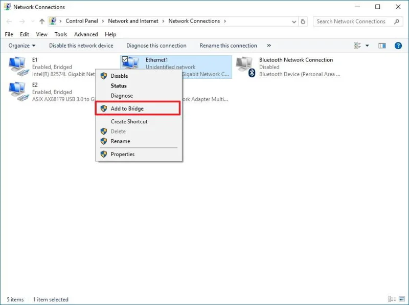Arahan untuk menyediakan dan mengurus Network Bridge pada Windows 10