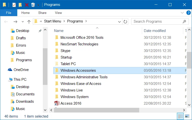 Windows 10 Başlat Menüsünde eksik Aksesuarlar hatasını düzeltin
