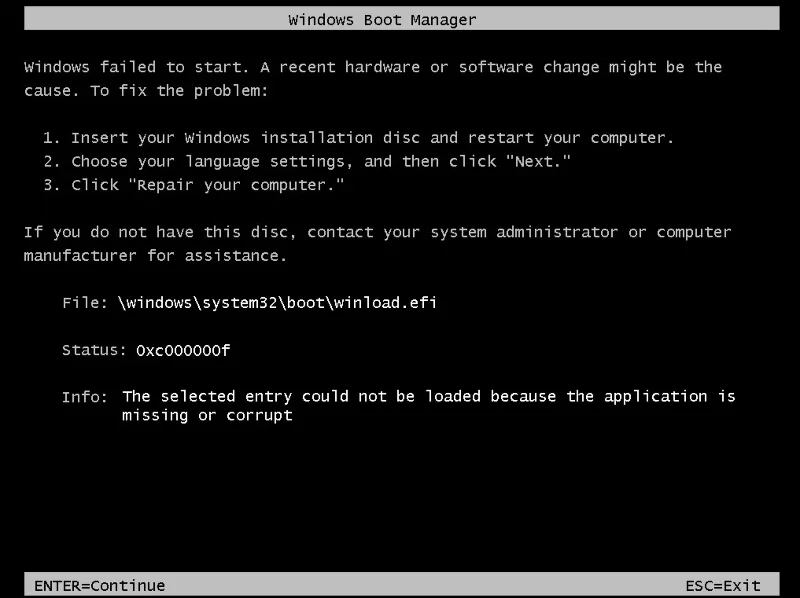 WindowsでWinload.efiが見つからないエラーを修正する方法