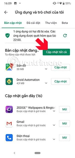 Arahan untuk mengemas kini aplikasi Android