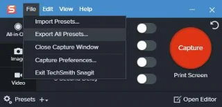 Bagaimana untuk mengimport dan mengeksport pratetap Snagit dalam Windows