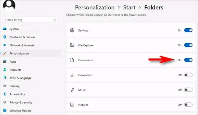 Liste des dossiers spéciaux dans les paramètres de Windows 11