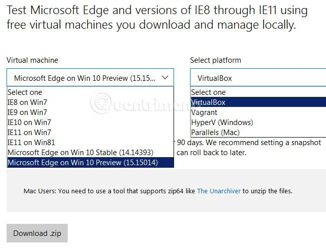 Téléchargement du fichier VHD Windows 10