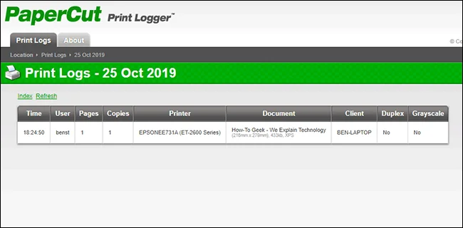 PaperCut Print Logger