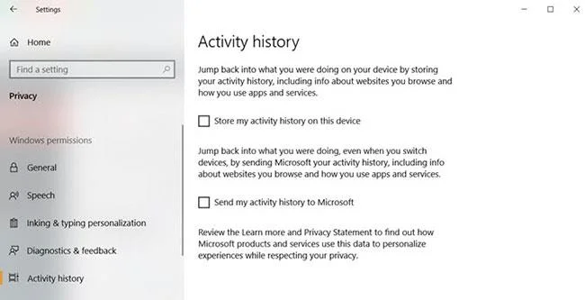 Cronologia delle attività su Windows 10
