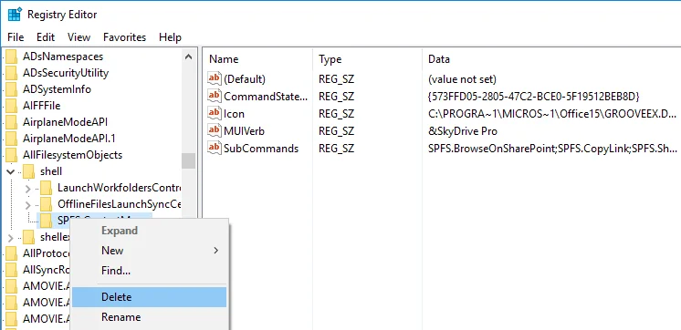 2 façons simples de supprimer l'option SkyDrive Pro dans le menu contextuel de Windows 10