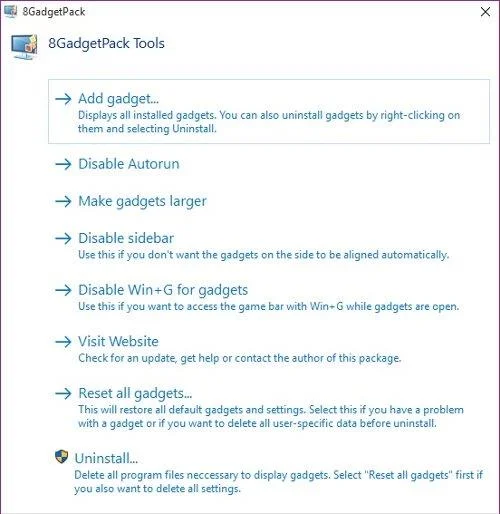 Windows 10 için Gadget'lar nasıl yüklenir