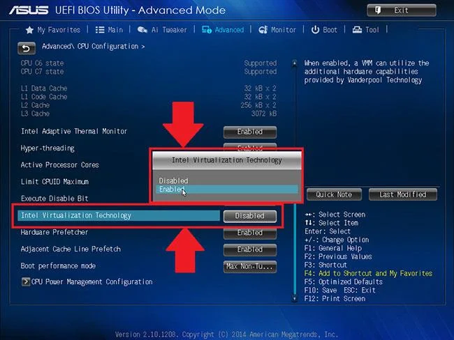 Intel仮想化テクノロジーを有効にする
