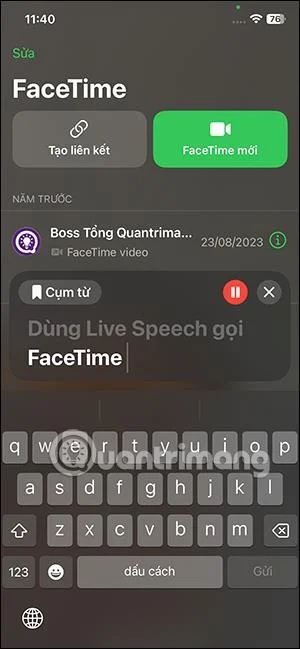 Arahan untuk menggunakan Live Speech untuk memanggil FaceTime