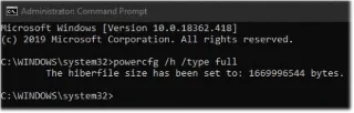Comment spécifier le type Hiberfile comme Complet ou Réduit dans Windows 10