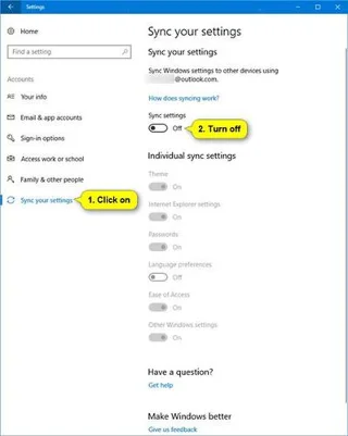 เปิดและปิดการซิงโครไนซ์การตั้งค่าใน Windows 10