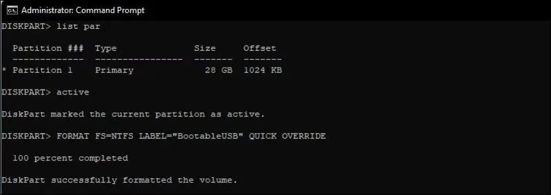 Comment créer un démarrage USB à l'aide de l'invite de commande
