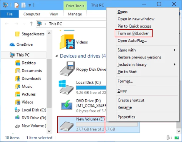 Bagaimana untuk menetapkan kata laluan cakera keras pada Windows 10