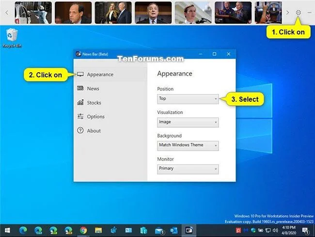 Bagaimana untuk menukar negara penerima berita dan lokasi Bar Berita dalam Windows 10