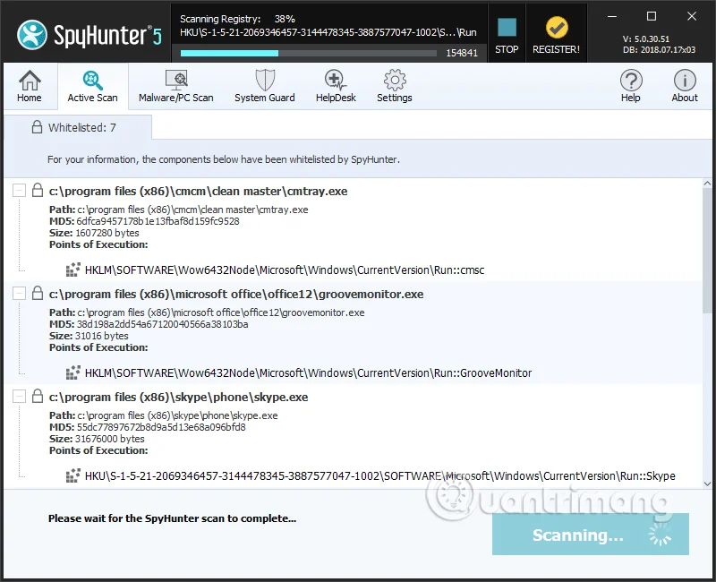 Cara menggunakan SpyHunter untuk mengalih keluar perisian pengintip dan menghalang keylogger