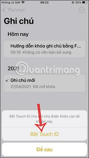 Bagaimana untuk mengunci nota iPhone dengan Touch ID