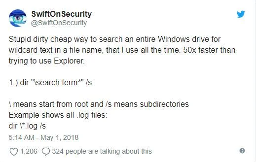 Cari fail lebih cepat daripada Windows Explorer dengan arahan Command Prompt ini