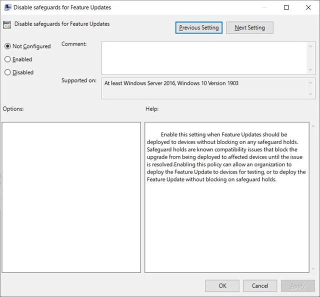 Windows 10'daki yeni politika, güvenli bekletme güncelleme engelleme özelliğinin kapatılmasına olanak tanıyor