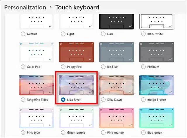 Auswahl eines Themas für die virtuelle Tastatur in Windows 11