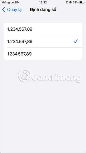 Arahan untuk menukar format nombor pada iPhone