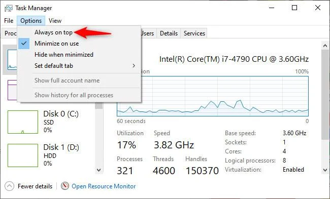 Bagaimana untuk menunjukkan panel prestasi tersembunyi Windows 10