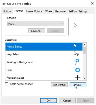 Selezione normale puntatore mouse