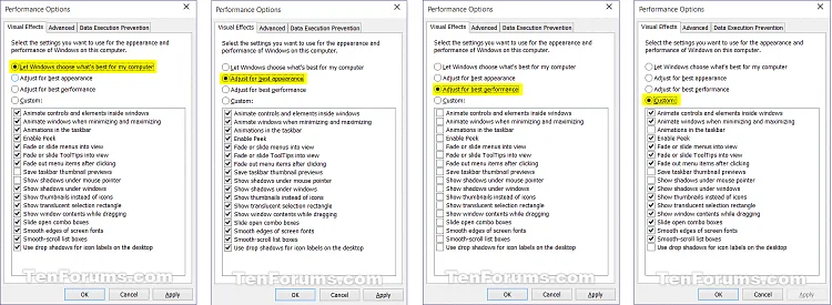 Dettagli degli effetti visivi in Windows 10
